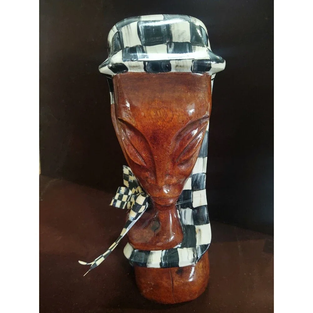 MY OWN HP Whimsical African Bust Sculpture Black & White Checkerboard Check